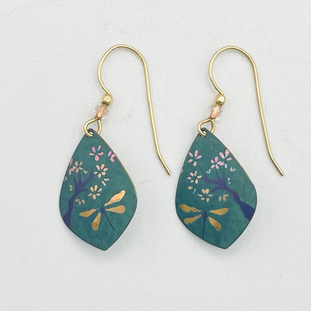 Holly Yashi Niobium Earrings Teal Purple Dragonfly Artisan Dangle